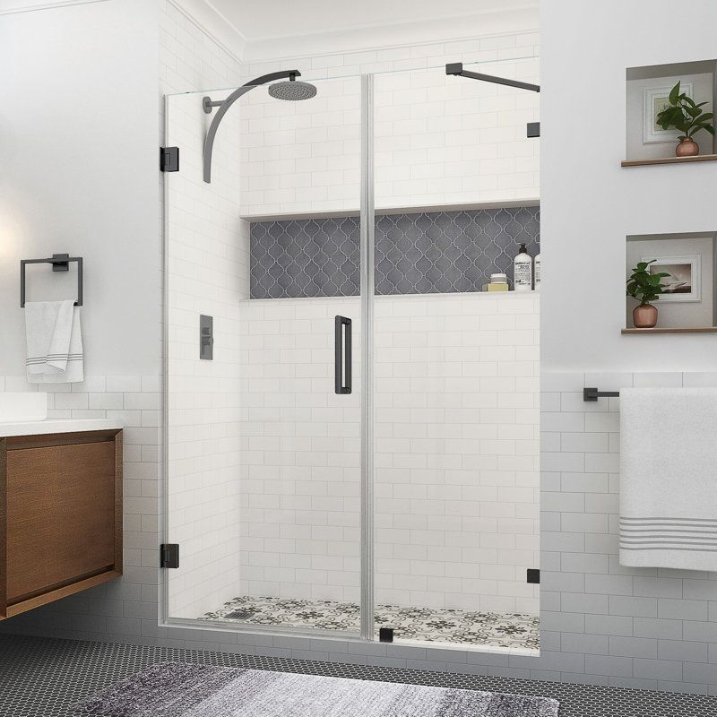 Nautis XL 57.25 in. to 58.25 in. W x 80 in. H Hinged Frameless Shower Door w/Clear StarCast Glass, Matte Black