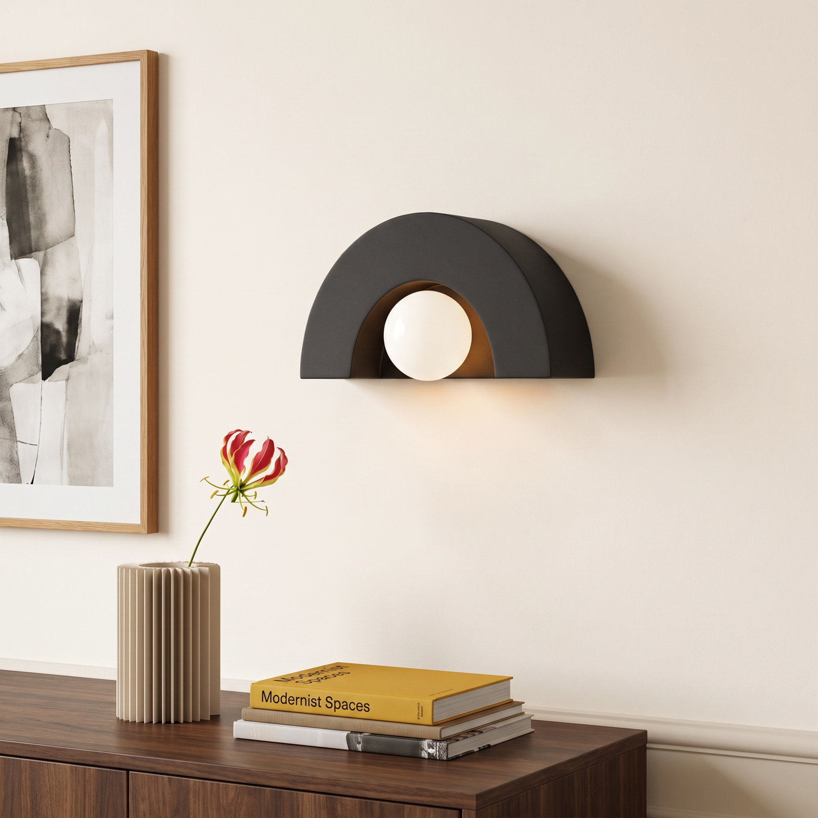 Payam Single Light Dimmable Demilune Sconce, Carbon Matte Black