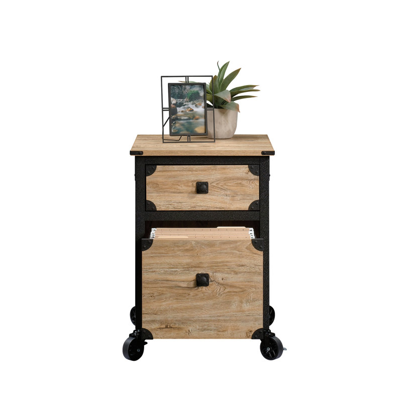 Piédestal de dossier beige et naturel récupéré - idéal pour le rangement de bureau, mouvement de tiroir en douceur avec glissières en métal, roulettes suspendues pleine extension de format lettre, poste de travail d'aspect industriel,