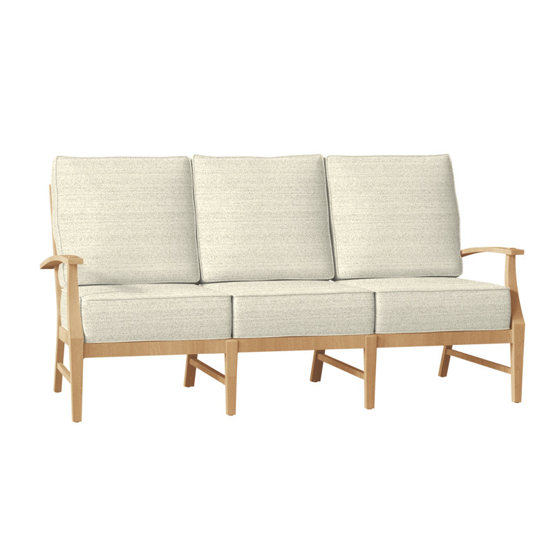Croquet 75.75" Wide Outdoor Teak Patio Sofa with Cushions, Natural Teak, Dove Sunbrella® Linen, Welt