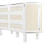 Lit double en blanc avec espace de rangement caché et attrait tissé moderne - idéal pour les salles polyvalentes et polyvalentes