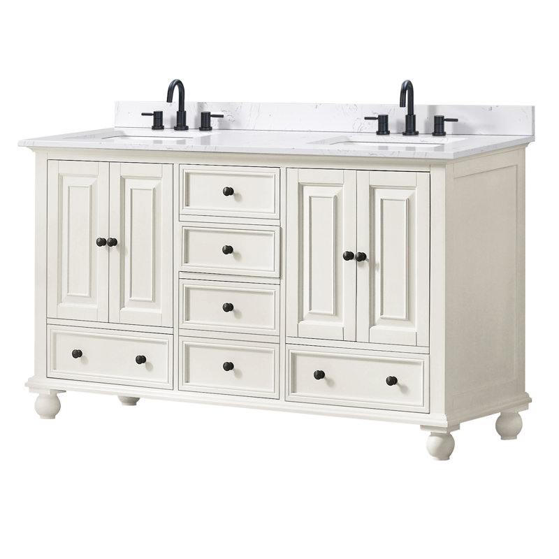 Thompson 61" Double Modern Bathroom Vanity Set, Charcoal Glaze, Cala White, 60"