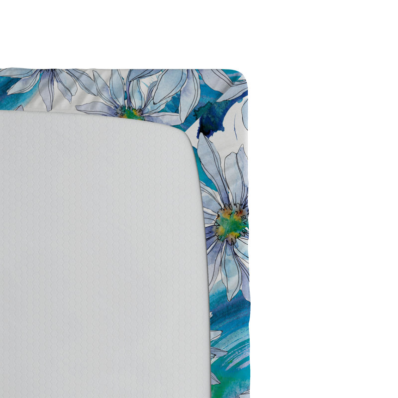 Drap-housse Ambesonne, Drap-housse très grand californien, Bleu mer, bleu doux, blanc / floral