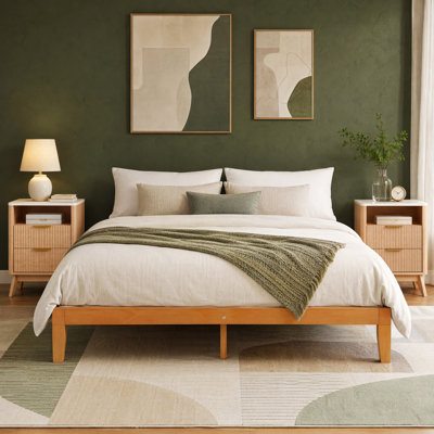 Devries Contemporary Solid Wood Platform Bed With 2-Drawer Fluted Rechargeable Nightstand