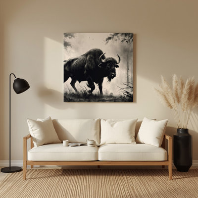 Faune forêt Buffalo, art mural en métal beige