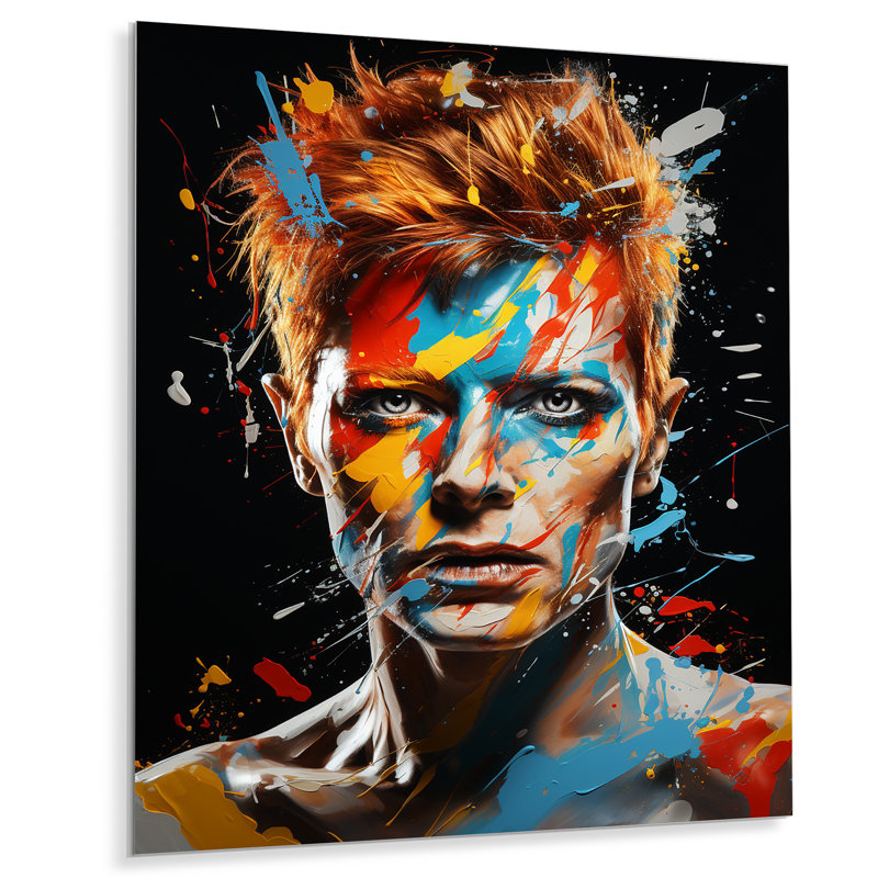 Peinture fusion David Bowie Portrait II - Pop Art, art mural en métal, H 40 po x l 30 po x P 1,5 po