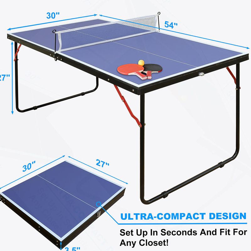 Table de ping-pong pliable et portable avec filet et 2 raquettes de ping-pong
