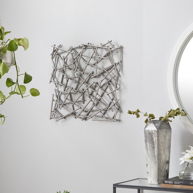 Silver Metal Abstract Geometric Wall Sculpture, 20" x 20"
