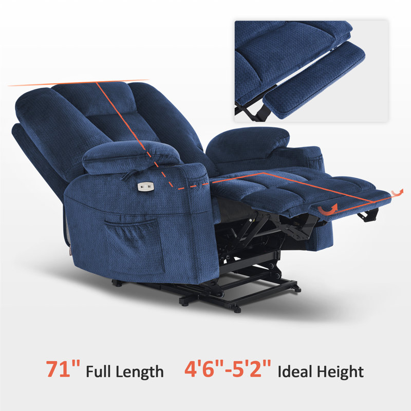 Analie Small-Wide Power Recliner Lift Chair with Massage and Heat, Navy Blue 100% Polyester
