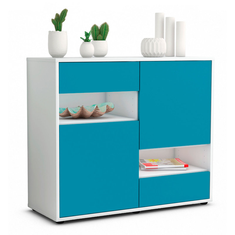 Ramsel 92cm Sideboard, White/Turquoise