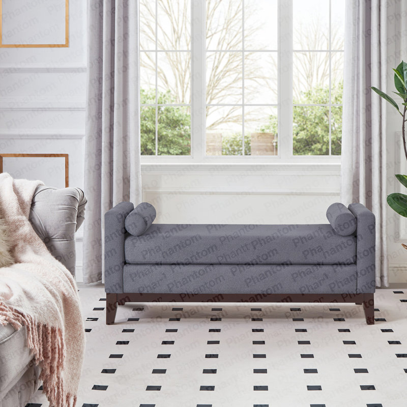 Grand repose-pieds rembourré en tissu Boucle avec coussins, banc de fenêtre rembourré pour le salon, banc d'entrée gris foncé
