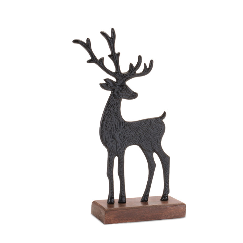 Metal Deer Figurines on Wood Base