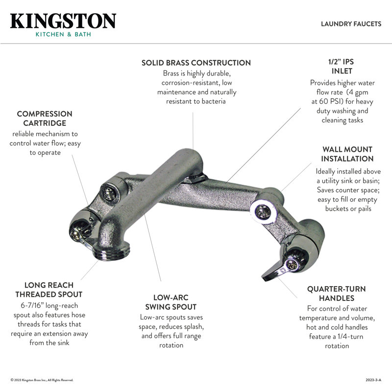 Kingston Brass Two-Handle 2-Hole Wall Mount Laundry Faucet