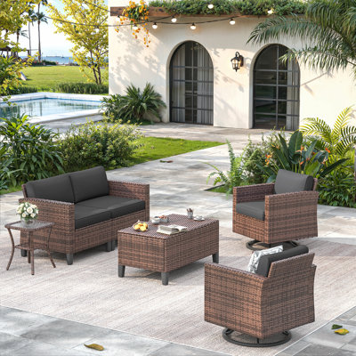 4-Person Outdoor Patio Conversation Set With Storage Coffee Table – Galvanized Steel Frame, PE Rattan, 4" Quick-Dry Cushions