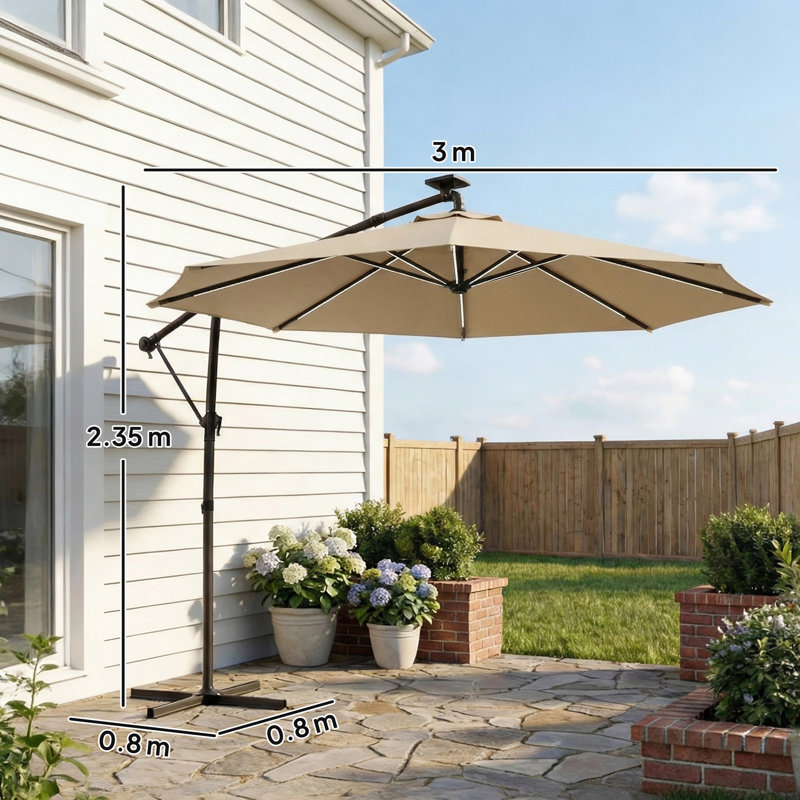 300cm Cantilever Parasol, Khaki