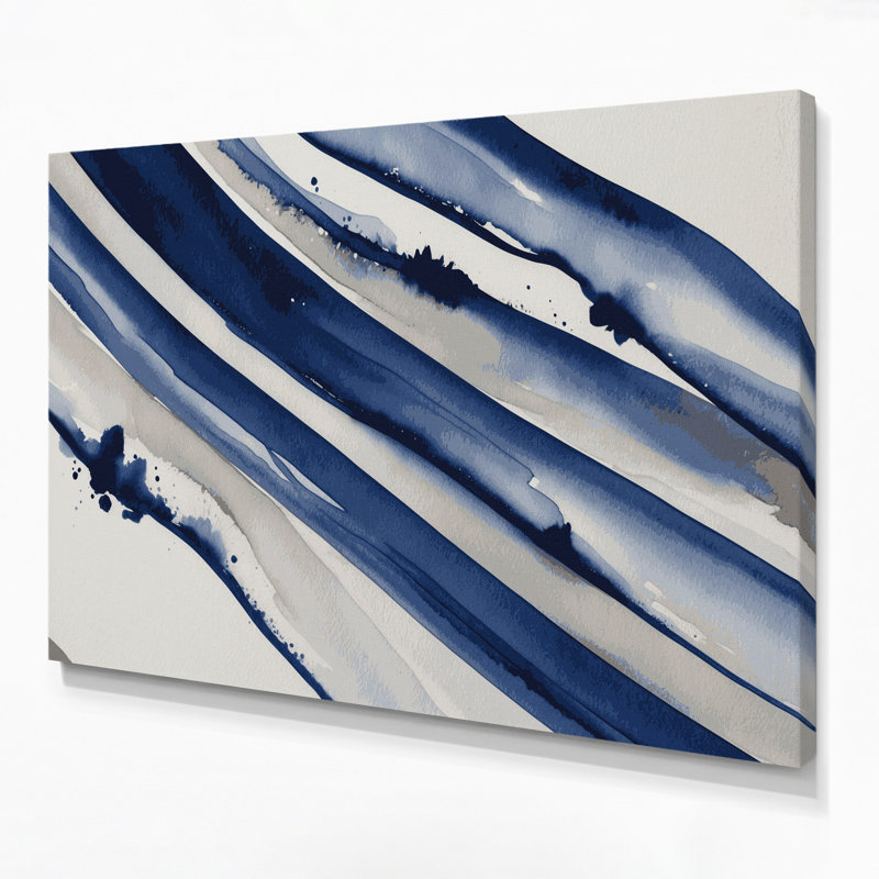 Art mural horizontal sur toile à rayures horizontales gris clair indigo, H 24 po x l 36 po