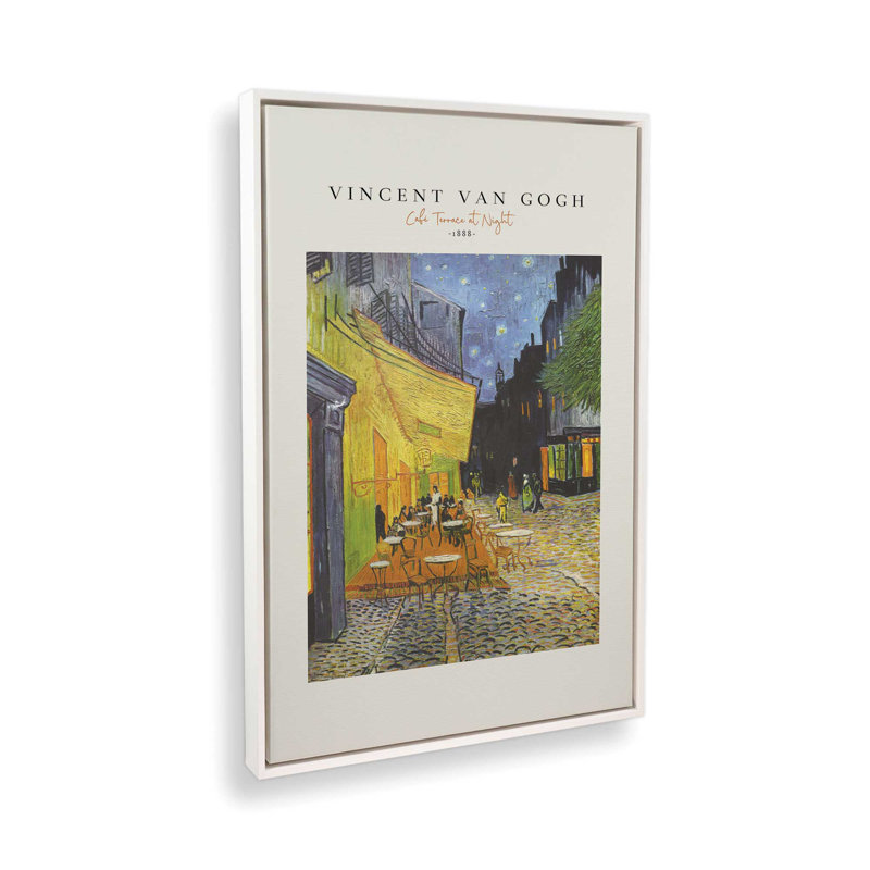 Van Gogh's Cafe Terrace la nuit v2, H 30,75 po x l 20,75 po x P 1,75 po, Cadre flottant blanc opaque