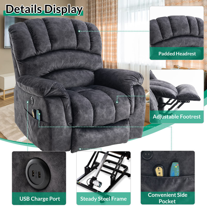 Upholstered Heated Massage Chair, Dark Gray