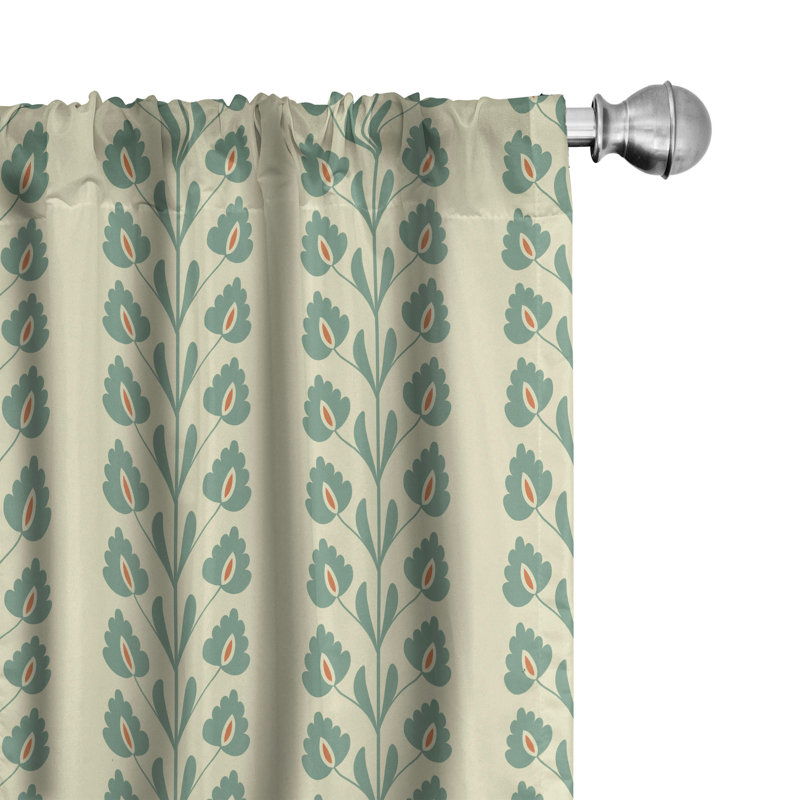 Ambesonne Floral 4-Panel Curtains, Graphic Flowers Branches, Jade Green Orange, 56" W x 63" L