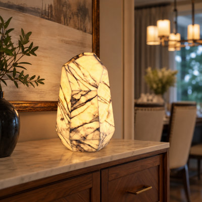 Artsolute Sculptural Turkish Lilac Marble Veneer Table Lamp-Multifacet 