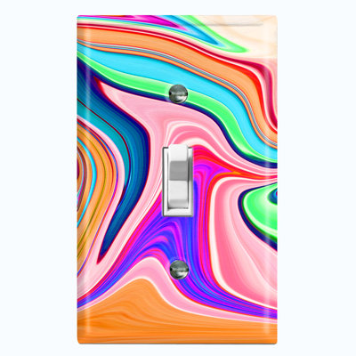 Metal Light Switch Plate Outlet Cover (Colourful Liquid Candy Swirl  - Single Toggle)
