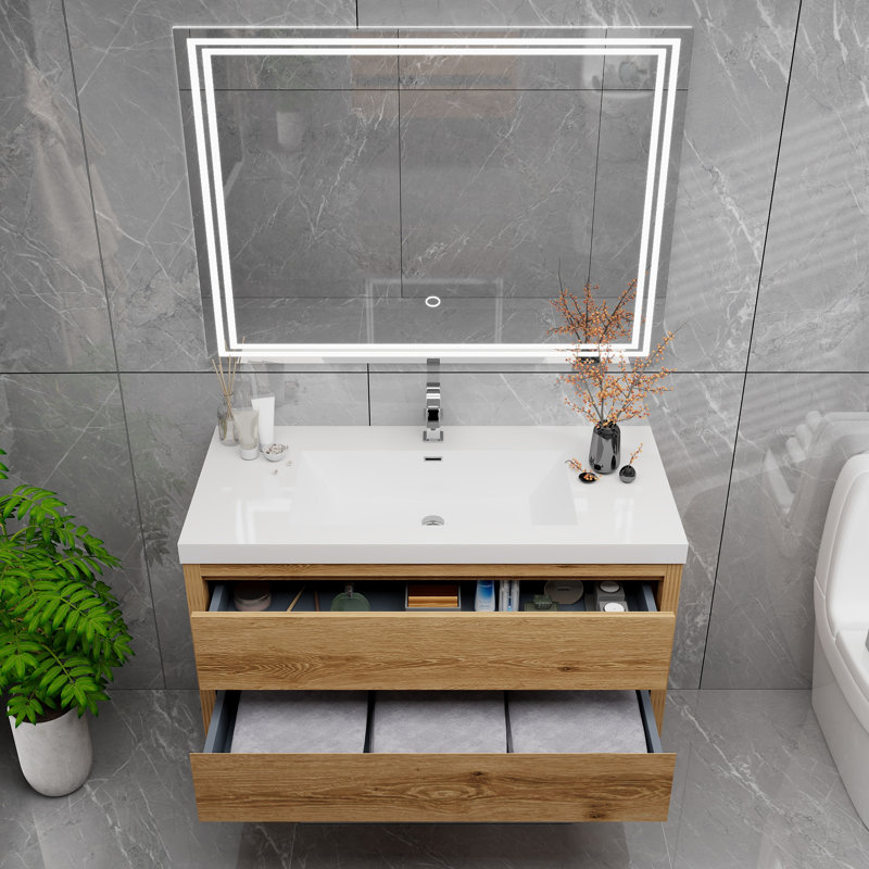 Meuble-lavabo simple 41,5 po avec plateau Futral, Bois jaune