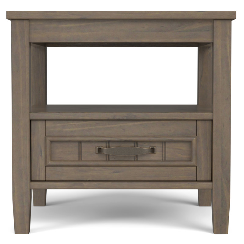 Smoky Brown Solid Wood Rectangular End Table with Drawer