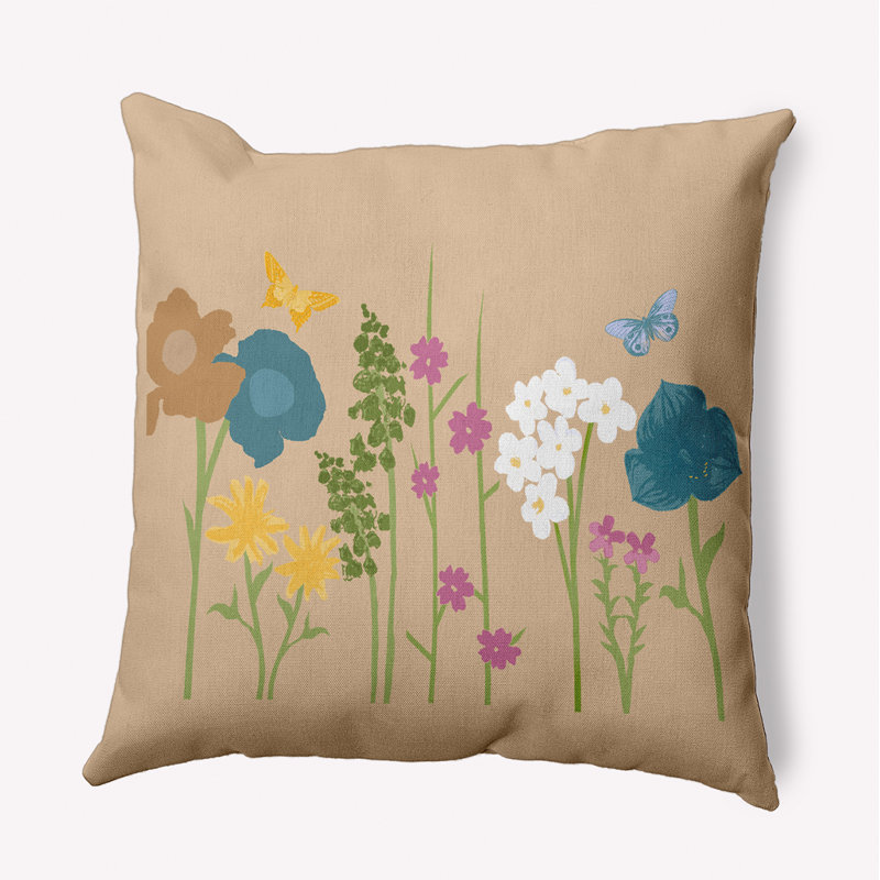 Coussin floral réversible Flower Power, H 20 po x l 20 po, Motif floral taupe