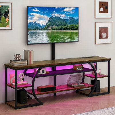 TV Stand with Mount for TVs up to 70 Inch, LED Lights, Power Outlets & Storage Shelves for Living Room