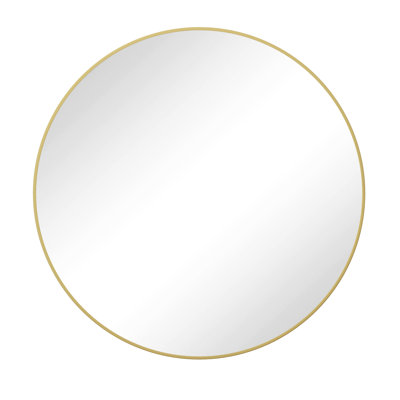 36 Inch Gold Living Room Mirror - Metal Framed Wall For Bedroom, Bathroom Attractive Detail Round Vanity Bathroom, Elegant Style