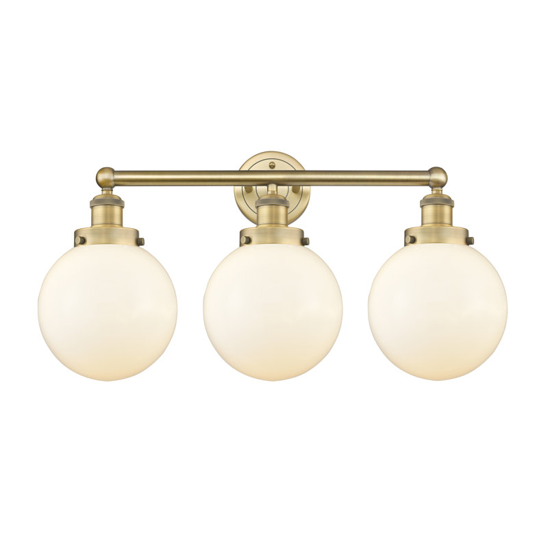 Éclairage pour meuble-lavabo à intensité variable à 3 lumières Alfonsa, Blanc mat, Laiton brossé