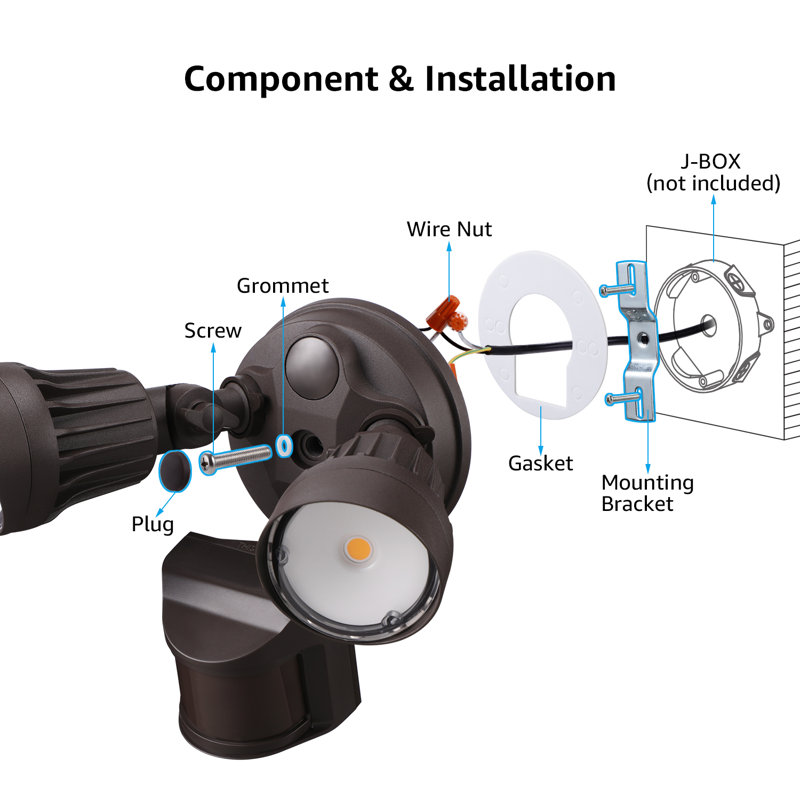 LED Security Wall Light, Motion Sensor Flood Lights, Adjustable Head, Bronze