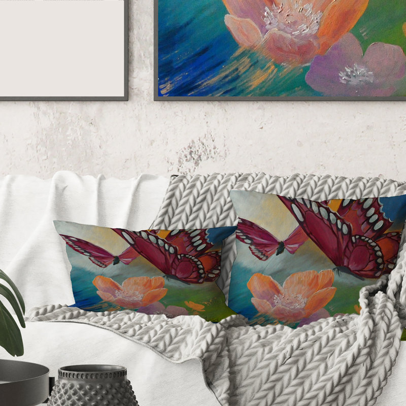 Housse de coussin rectangulaire et insert Butterfly on Flowers