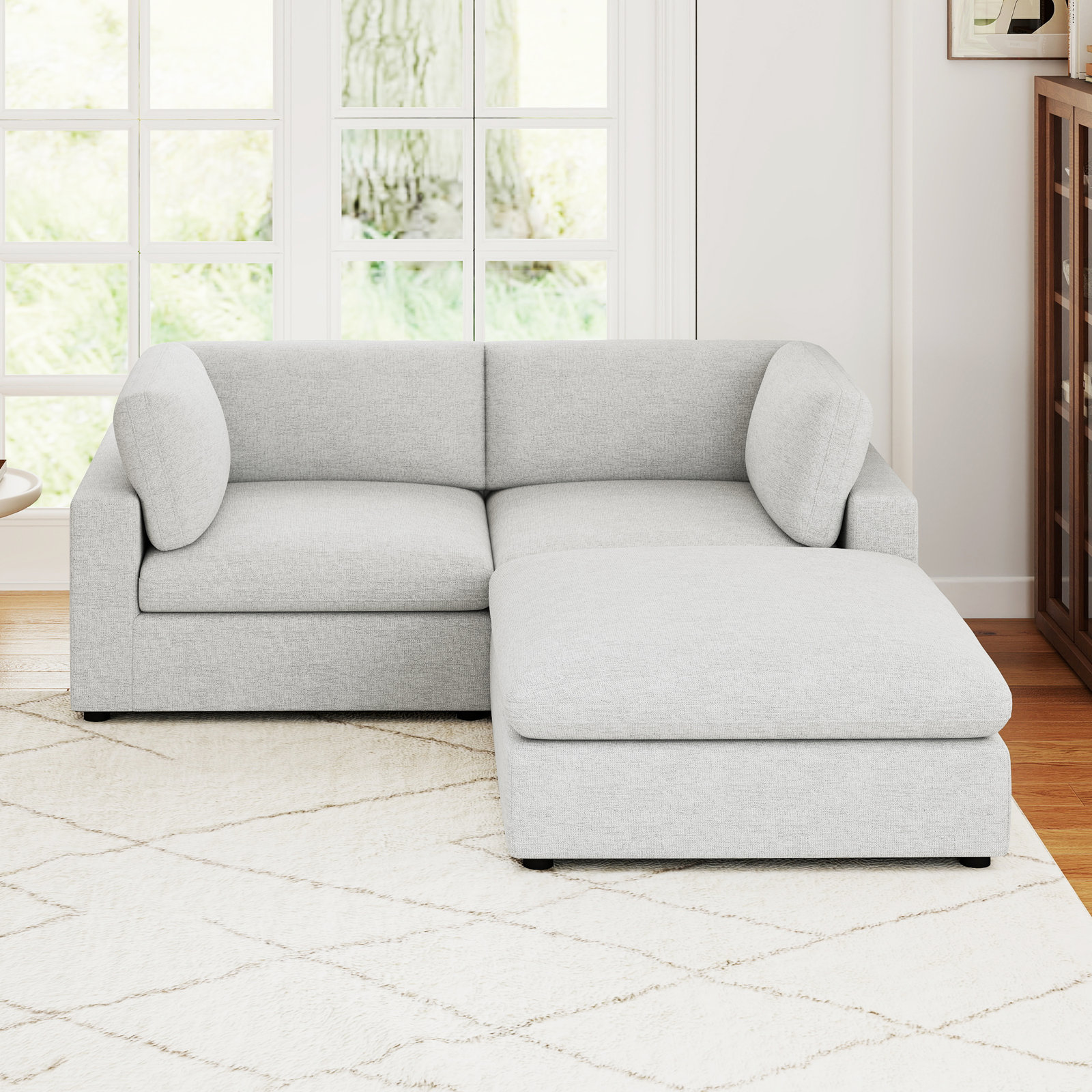 Odai 77.2'' Wide 3 - Piece Chenille Sectional Loveseat Sofa With Ottoman, Cream Chenille