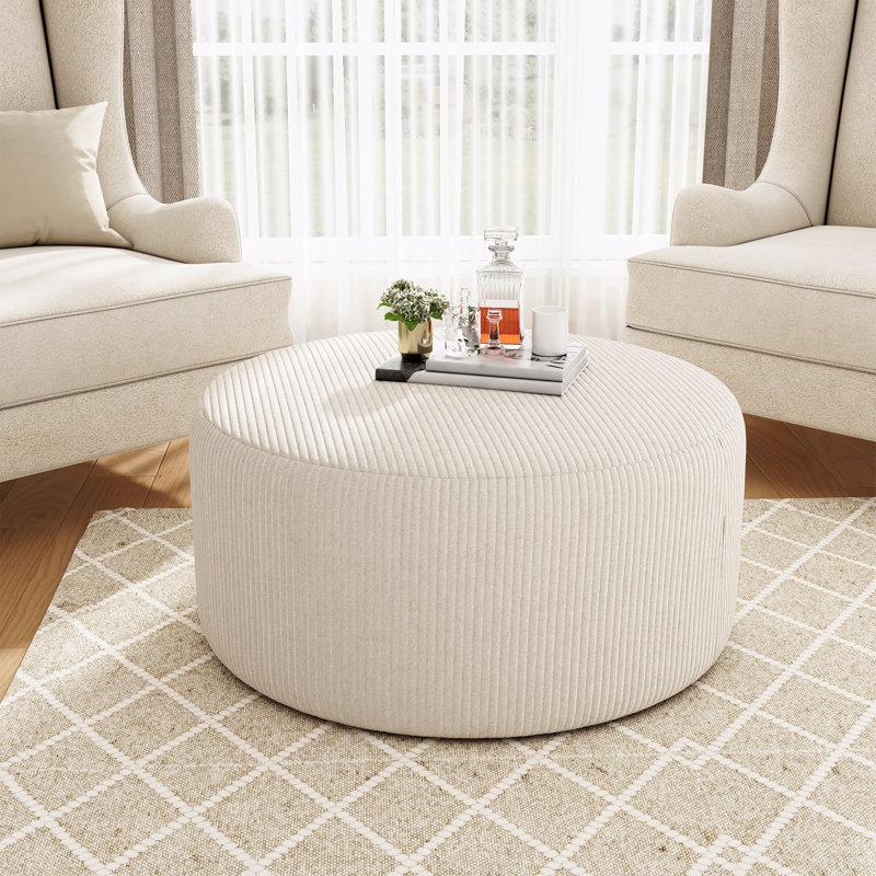 Repose-pieds rembourré rond, Beige
