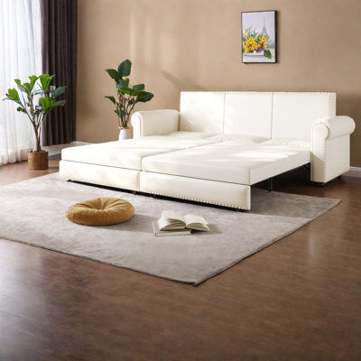 Multifunctional Faux Leather Chesterfield Sofa Bed, Modern Convertible Sleeper For Living Room