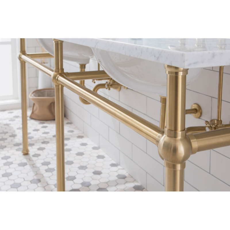 Embassy 33" Tall Stone Oval Console Bathroom Sink with Overflow, Satin Brass