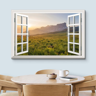 «Window View Of Sunset Mountain Meadow Nature Images Rustic Scenic Relax Calm Ultra» sur toile