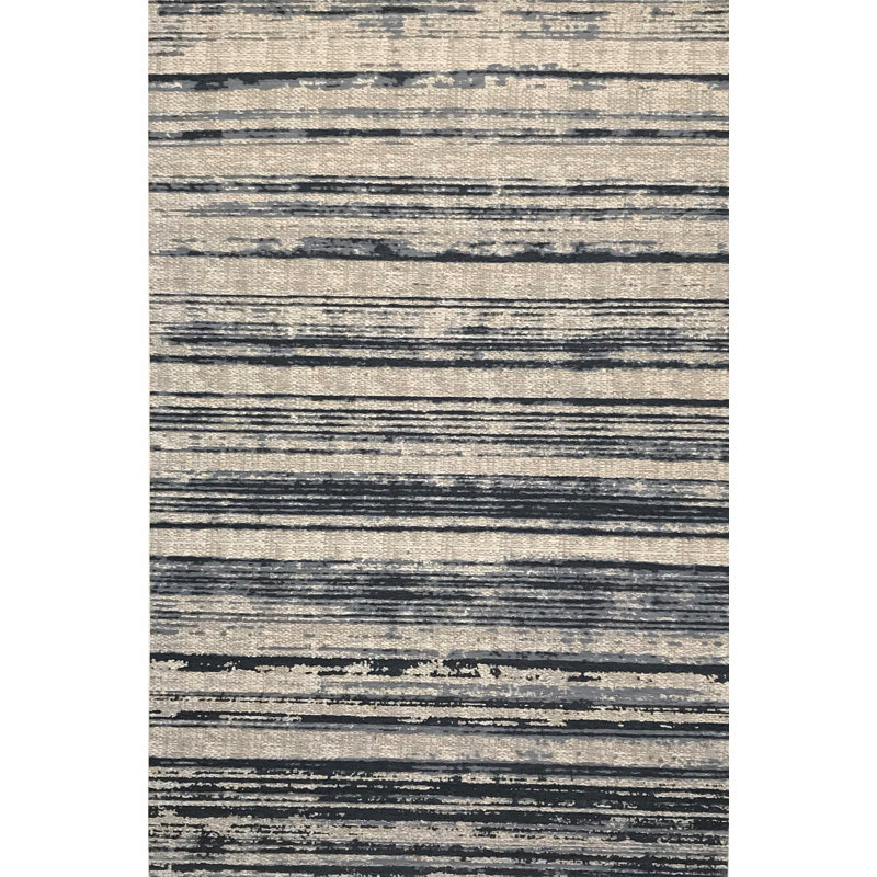 Tapis beige / noir tissé à plat, Rectangle 4 pi 1 po x 5 pi 11 po