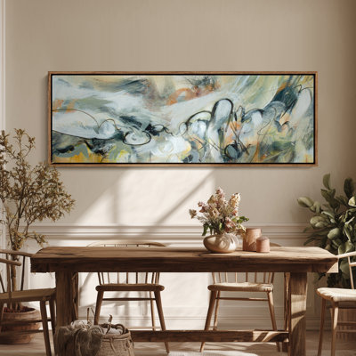 Large Framed Canvas Wall Art - Modern Abstract Brushstroke Decor - 60"x20", 60"x30"
