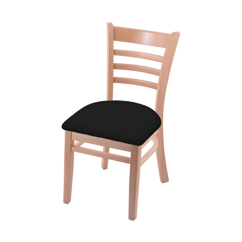 18'' H Upholstered Beech Side Chair, Natural, Black Vinyl