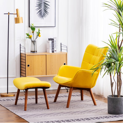 Indoor Modern Chair, Tufted Accent Chair With Ottoman