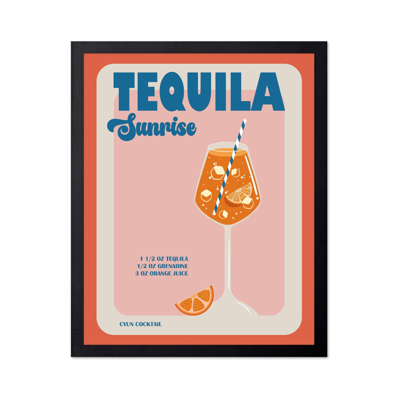 Recette Téquila Sunrise, H 18 po x l 24 po, Affiche, Cadre noir