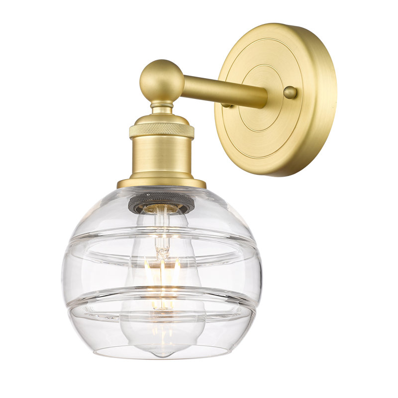 Bienes Steel Armed Sconce, 10.13" H x 5.88" W x 7.44" D, Clear, Satin Gold