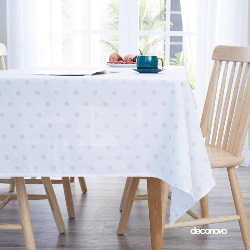 Rectangle Polka Dots Polyester Tablecloth, White, 130cm W x 280cm L