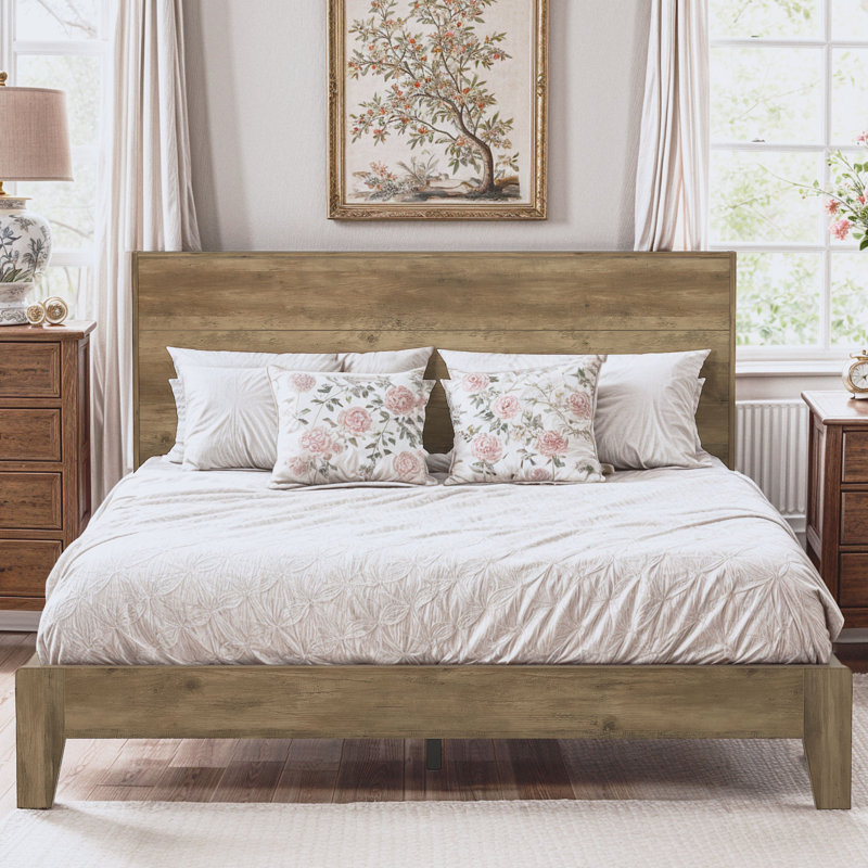 Allyannah Levison Platform Bed With Headboard, Queen, Knotty Oak