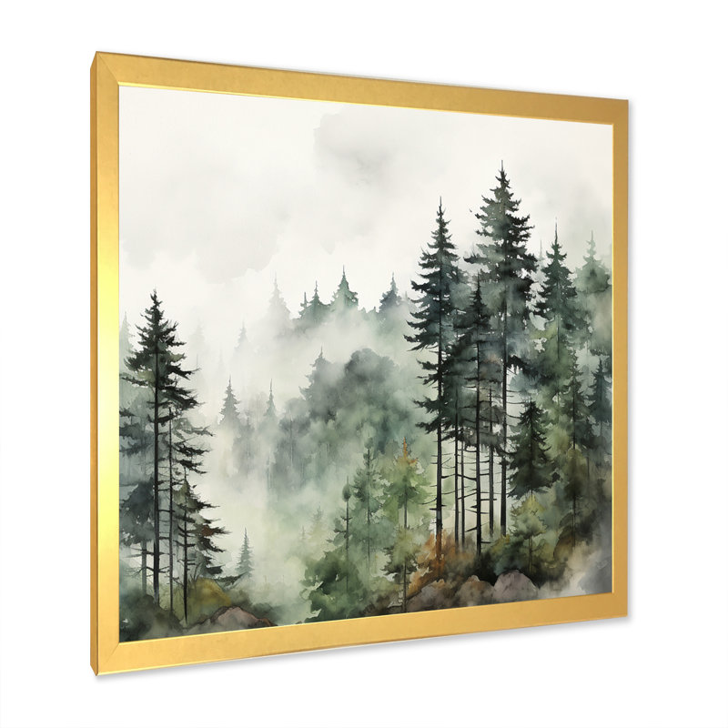 «Forest Pine Tree Misty Morning I», reproduction d'art sur toile, forêt pin, Doré, H 24 po x l 24 po, Picture Framed