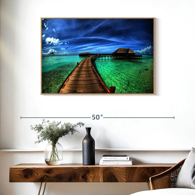 Maldives Bungalow Dock, Cadre flottant en bois naturel, 37 po x 25 po