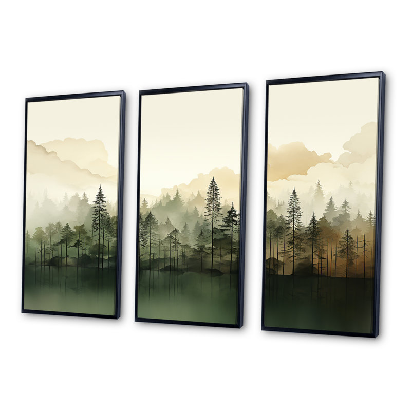 Minimalisme, forêts, fréquence, ensemble d'art mural sur toile, Cadre flottant noir, H 28 po x l 36 po x P 1 po