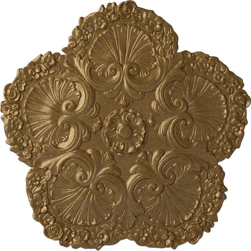Endurathane Shell Ceiling Medallion, 25 5/8"OD x 1"P, Hand-Painted Pale Gold Finish, Pale Gold